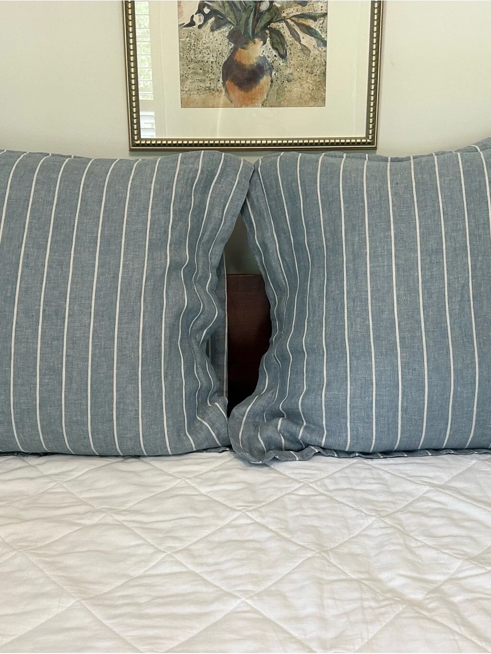Pottery Barn Blue and White Pinstripe Pillow Shams 100% Linen